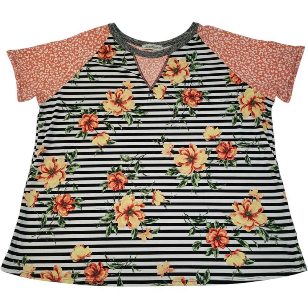 Haptics‎ by Holly Harper Womens 3X Floral Stripe Leopard Mixed Print Raglan Top